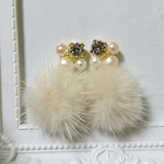 ビジュー✖ファー クリーム ピアス イヤリング