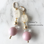 大ぶり大人可愛いピンク×ゴールドピアス/イヤリング