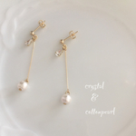 クリスタル&コットンパールのワイヤーピアス/イヤリング