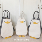 new! 8号帆布 《グレー×生成り》×牛革 ペンギン トートバッグ 《Francis》クリスタルゴールドアイズ　北極　南極　動物