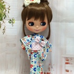 SALE 50% off 浴衣セット (5) 北欧風柄 ブルー系  ( ブライス、リカちゃん)
