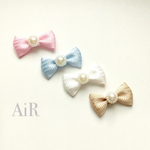 2コセット♡パール付刺繍ラインリボンのシリコンヘアゴムセット for KIDS&BABY