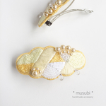 刺繍バレッタ「くもり時々あめ」(Y)