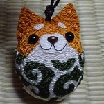 ちりめん根付け　いぬ　( 柴犬 )