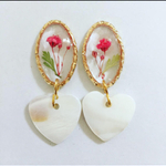 押し花レジンシェルハート イヤリングorピアス