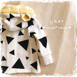 size80･90＊くまみみフードのカーディガン▲さんかく柄