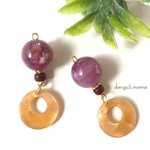 300円☆パープルラウンド☆べっ甲(イエロー)☆☆ピアス/イヤリング