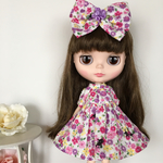 ドール服 Blythe お花とクロネコちゃんワンピース&リボン