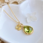 14kgf★ぺリドットカラーのグラスストーンネックレス
