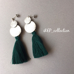 シルバープレート×ダークグリーンタッセルピアス&イヤリング
