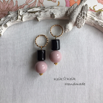 【再再....販！】大人可愛い☆ブラックx桜ピンクのレトロピアス stcat風
