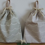 [再販･受注製作] お着替え袋 (35×30) ☆ 波ボーダー×ストライプ
