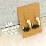 ブラックシェル&コットンパール♡フープピアスorイヤリングor樹脂