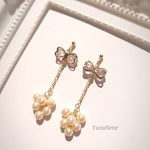パールとリボンジルコニアのイヤリング ・ピアス