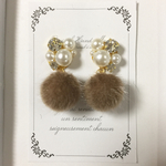 【SALE】ビジュー♡ファーピアス【ブラウン】