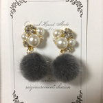 ビジュー♡ファーピアス【グレー】