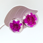 濃いピンクのお花の丸イヤリング(ピアス)