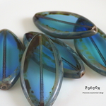 clear blue 楕円形 36mm テーブルカット チェコビーズ 2個