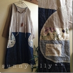 ●綿麻亜麻色×ヘリンボーンのレースワンピース【sunnybilly】