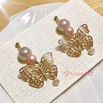 バタフライピンクピアス