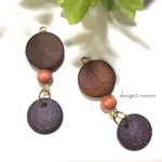 3点限定300円☆コインウッドビーズ☆パープルチャーム☆ピアス/イヤリング