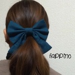 ロングリボン　ヘアゴムorバレッタ　ダブルガーゼ　フォレストグリーン