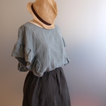 LINEN フリルチュニック *サックス*　size FREE