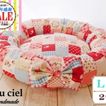 【受注製作品】ラウンドペットベッド　いちごパッチ×ギンガム　レッド　Ｌサイズ