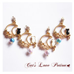 猫 ピアス ちびねこ グラデーション パール ムーン ピアス Cat's Love Potion 