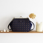 がま口ショルダーバッグ：ネイビー×チョコ