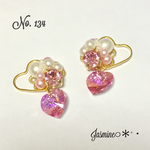 ピンクビジュー×スワロフスキーのダブルハートピアス❤︎