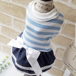 ★完成品★児島デニム×ボーダーふりふりわんぴ♪36