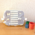 【オーダーのお品】ポーチ★おむつ、お化粧入れにも♪（グレーリボン） 