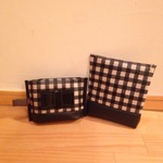 haruru様ご依頼品おしりふきポーチ☆本革持手付☆＆おむつポーチセット チェック×黒＆ボーダー×黒