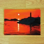 油絵原画『赤い空』　額縁付き