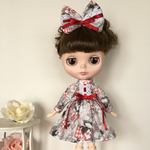 ドール服 Blythe 不思議の国柄長袖ワンピース&リボン
