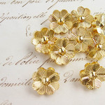 ■VINTAGE■10個入■11mm■　ビンテージボタン (ゴールド・花)　［0665] 