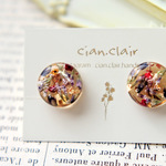 セピアカラーのお花イヤリング（小）