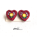 【minneのご予約会】ハート花柄刺繍ピアス/イヤリング