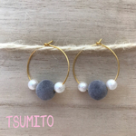 ◇秋冬◇ベロア調 ベルベットとコットンパールフープピアス 
