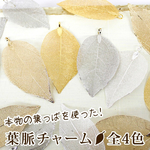 葉脈チャーム 【1個売り】◆全4色◆本物 葉っぱ リーフ 植物 ボタニカル 金属チャーム カンつき パーツ ばら売り】【卸価格】｜