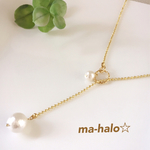 パールとキラキラチェーンのロングネックレス