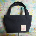 小さいトートバッグ　帆布グレー（花柄）