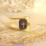 ♡Vintage Glass Cabochon  ring♡(cross)black