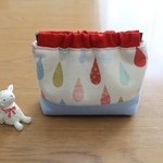 【New】ぷっくり北欧柄のバネポーチ　しずく柄　生成り×サックス　12cm
