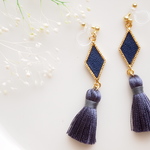 【限定】レザーダイヤとタッセル♡　ゆれるピアス/樹脂ノンホールピアス（イヤリング）