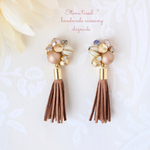 大人タッセル×モカベージュパール♡Brown♡ビジューピアスorイヤリング