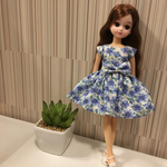 リカちゃん ブルー花柄 リボンワンピ