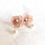 【ダスティピンク】秋冬カラー♡パールと紫陽花のイヤリング/ピアス