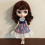 22センチドール ヨーク付きワンピース ストライプ&ローズ ネイビー